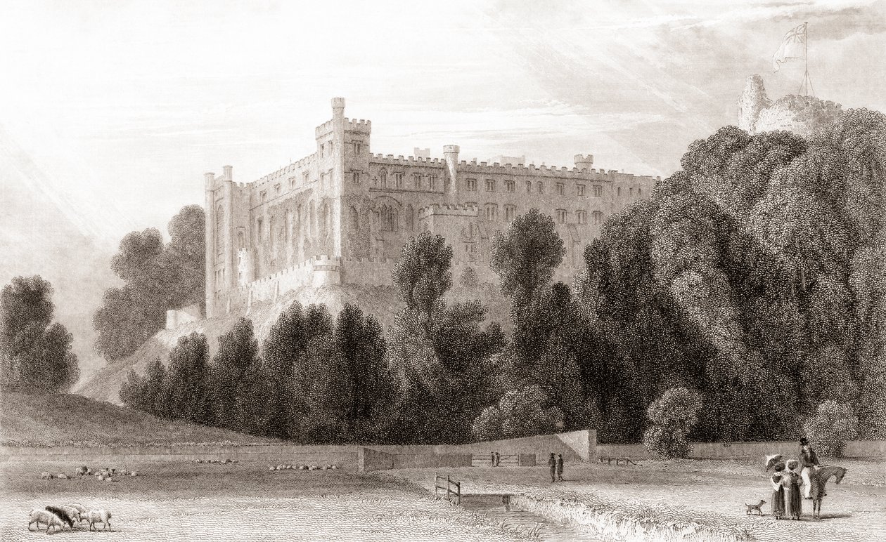 1800-tals udsigt over Arundel Castle, Arundel, West Sussex, England. Fra Churton