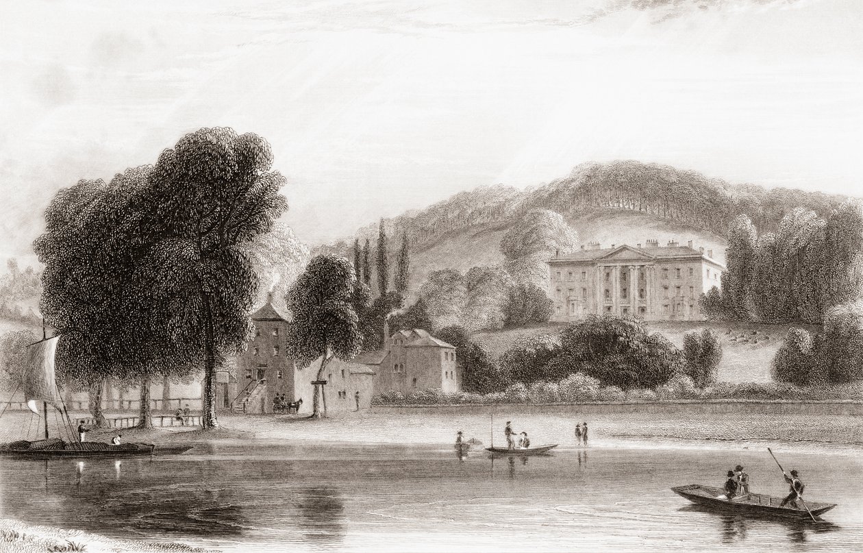 1800-tals udsigt over Beaumont Lodge, Old Windsor, Berkshire, England. Solgt i 1854 til Society of Jesus og omdøbt Beaumont College, en jesuiter folkeskole. Fra Churton