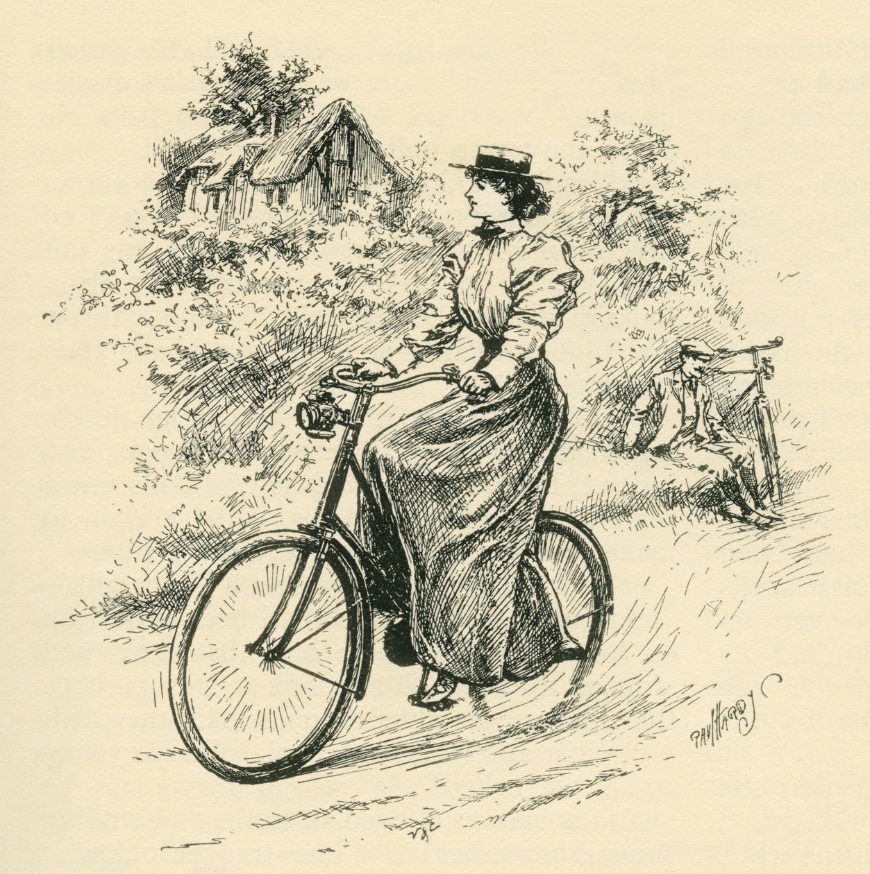 En kvindelig cyklist fra det 19. århundrede. Fra The Strand Magazine udgivet 1897. af English School