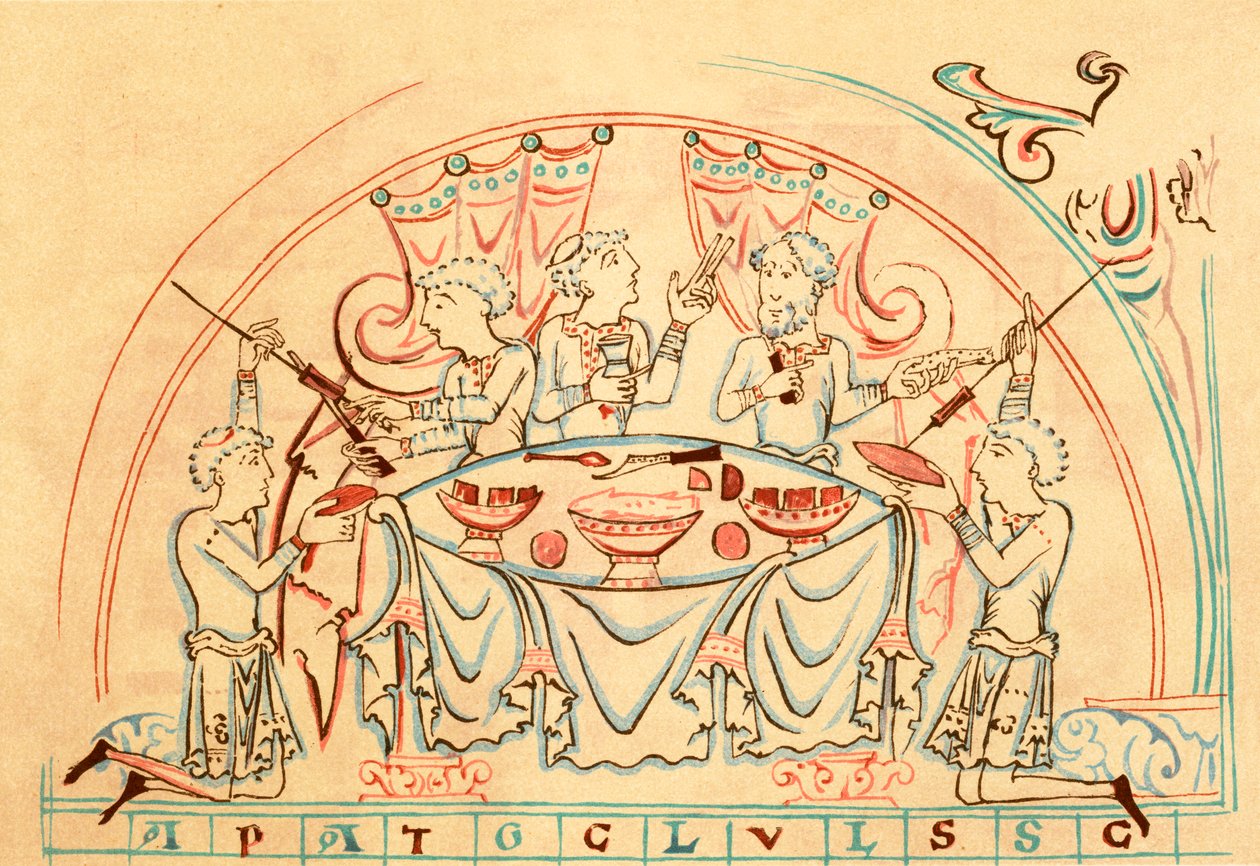 A Banquet (farvelitografi) af English School