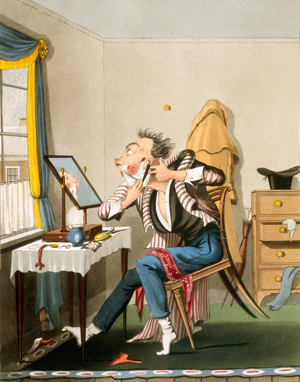 A Blunt Razor, pub. af Hunt, 1827 (farvet radering) af English School