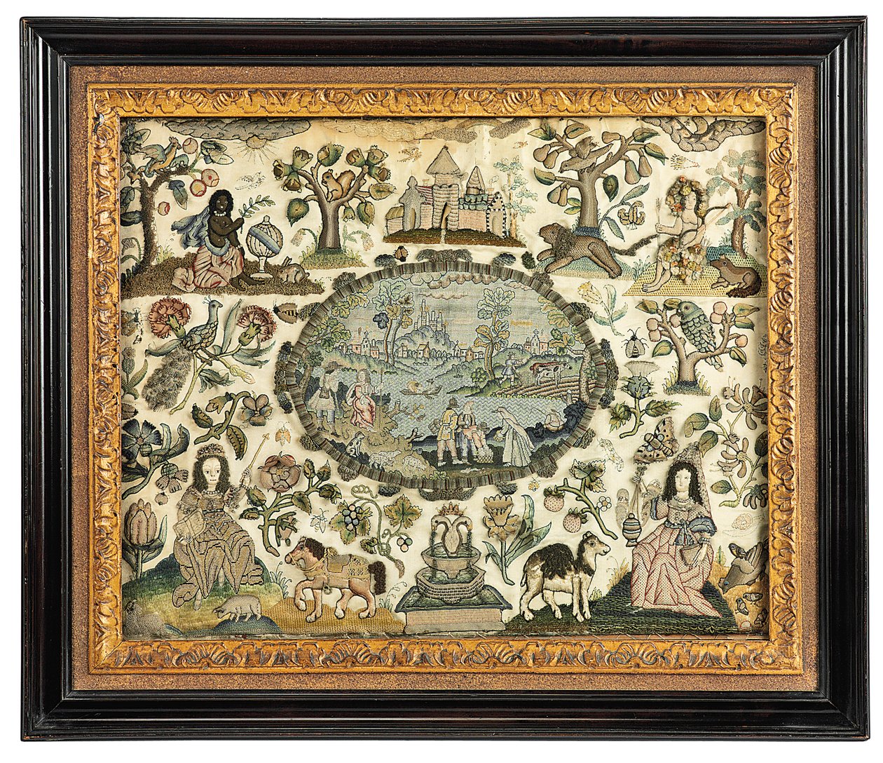 Et Charles II håndværksbillede af Afrika og den nye verden, ca. 1660-70 af English School