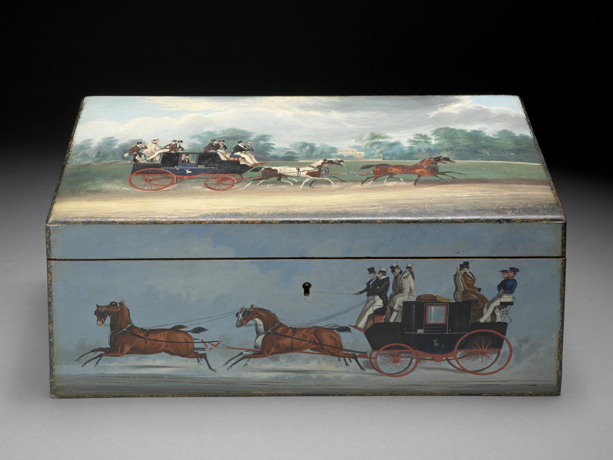 En cigaræske malet med scener fra Taglioni-tryk, ca. 1840 (olie på frugttræ) (se 285536 for set bagfra) af English School
