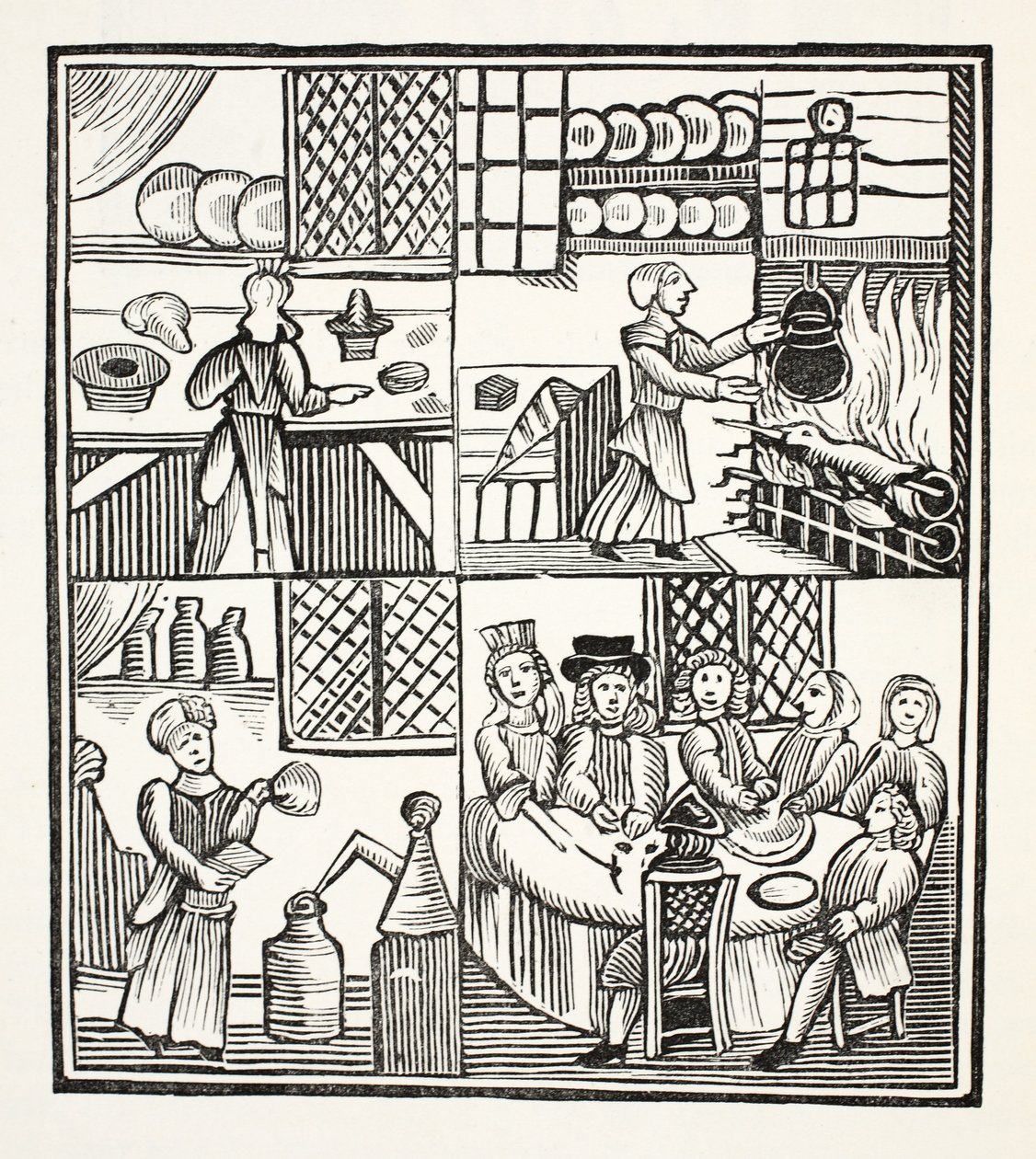 En samling af madkvitteringer, illustration fra Chap-books of the Eighteenth Century af John Ashton, pub. 1882 af English School