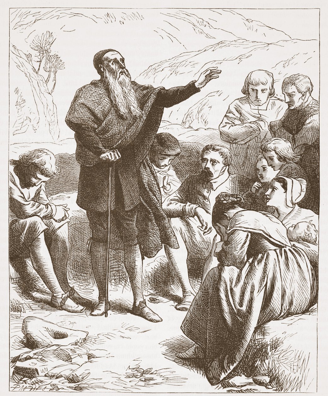 A Conventicle: Worship on the Hill-side, illustration fra The History of Protestantism af James Aitken Wylie (1808-1890), pub. 1878 af English School