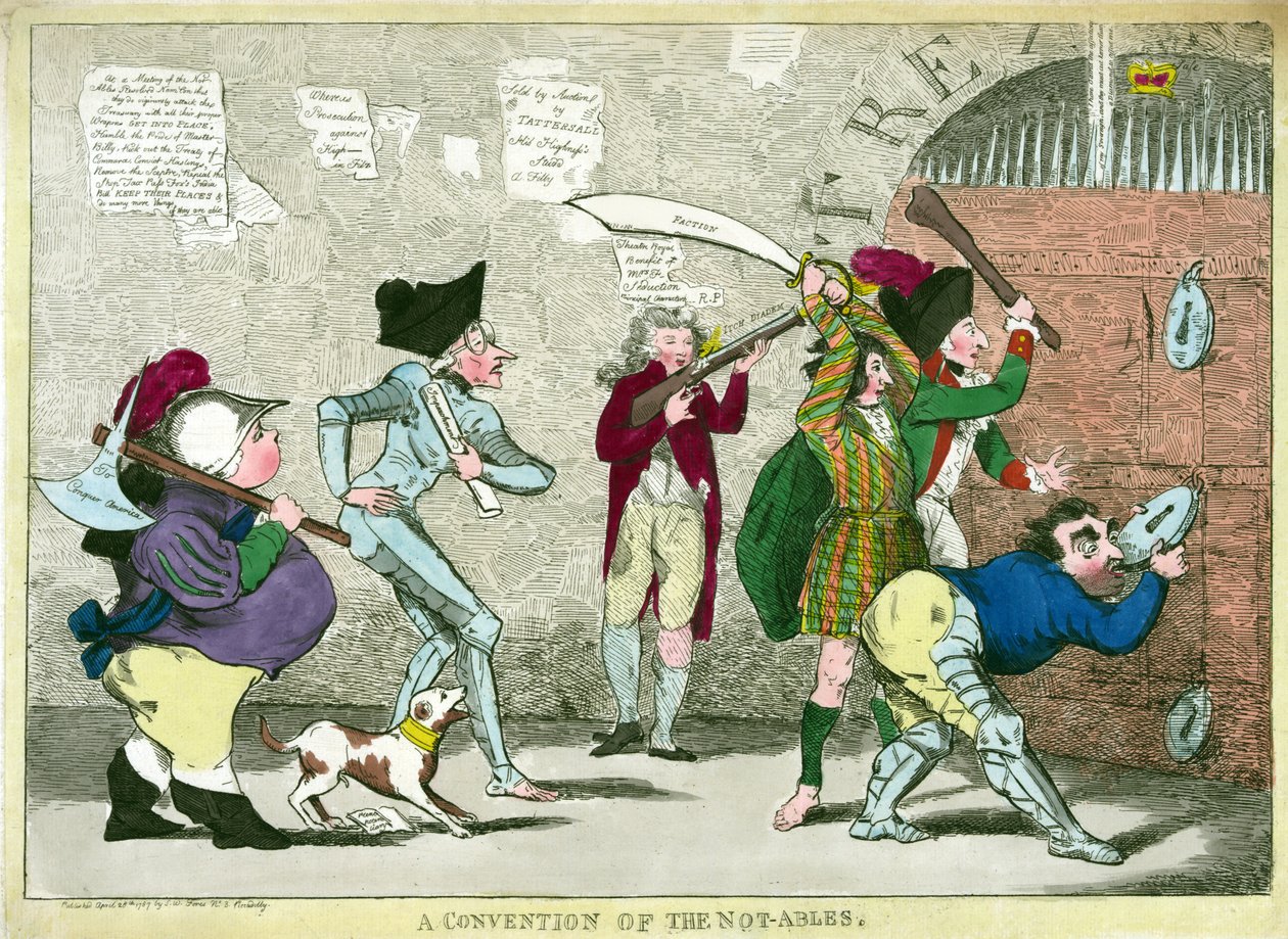 A Convention of the Not-Ables, pub. 1787 (håndfarvet gravering) af English School