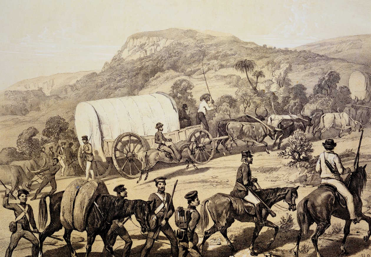 En konvoj af vogne fra scener i Kafirland og hændelser i Kafir-krigen 1851-53 af English School