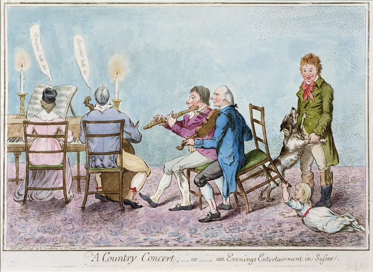 A Country Concert, or an Evenings Entertainment in Sussex, udgivet af Hannah Humphrey i 1798 (håndfarvet radering) af English School