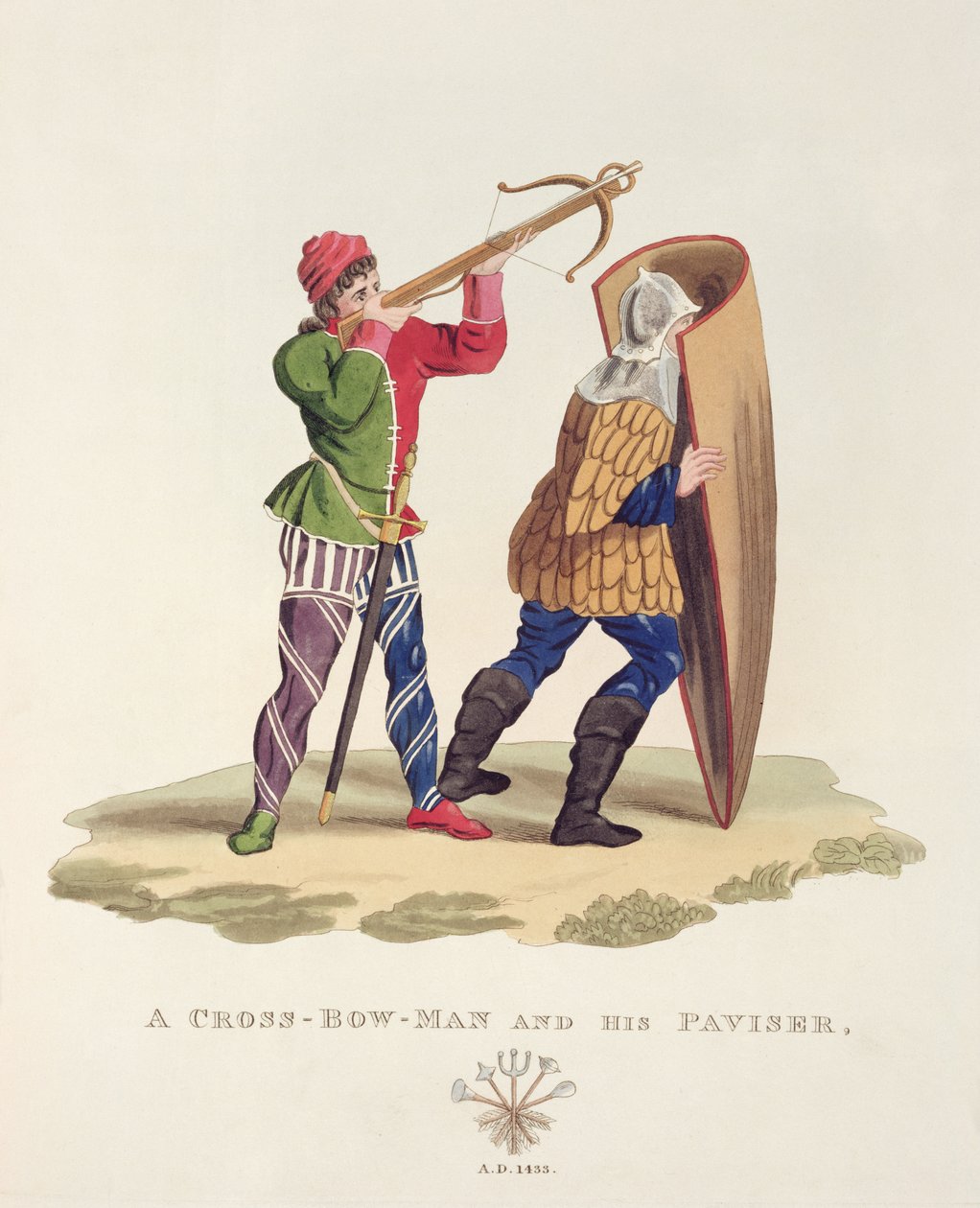 A Cross-bowman and his Paviser, 1433, fra Ancient Armor af Samuel Rush Meyrick, 1824 af English School