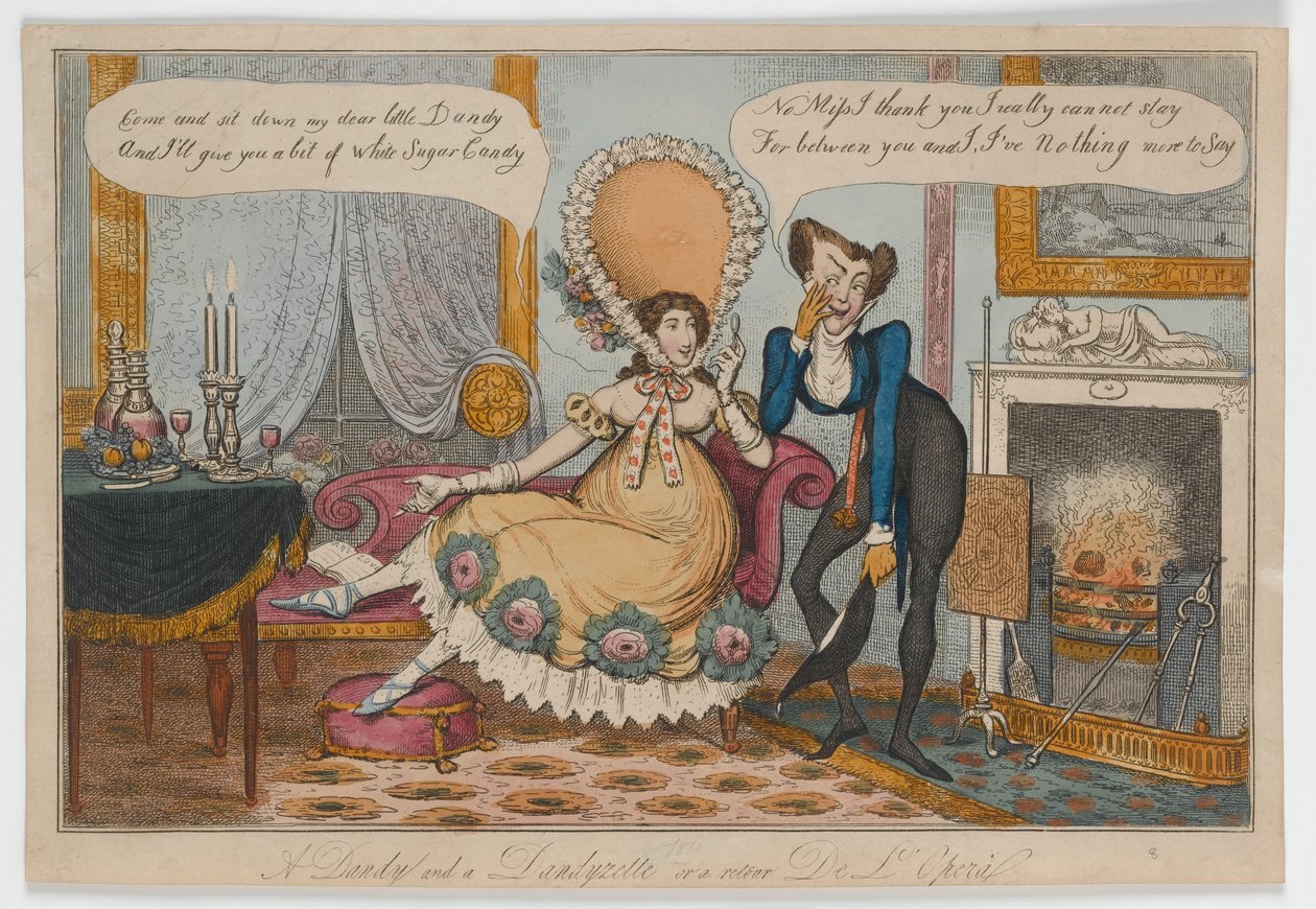 En dandy og en dandyzette eller en retour De Lopera, ca. 1820 (håndfarvet gravering) af English School