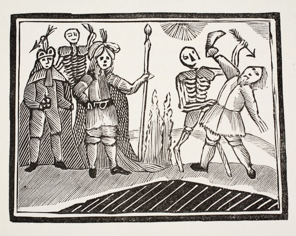 A Dialogue between A Blind Man and Death, illustration fra Chap-books of the Eighteenth Century af John Ashton, pub. 1882 af English School