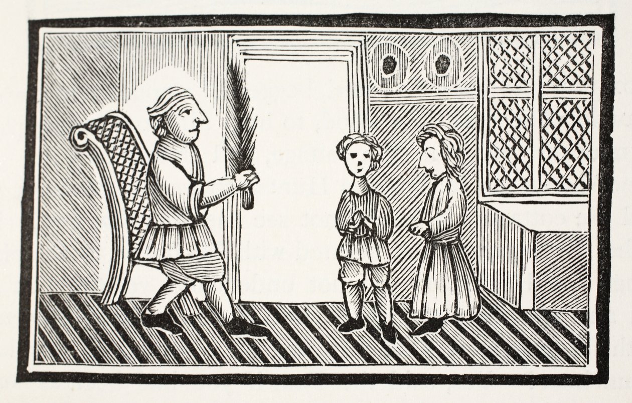 A Father and his Sons, illustration fra Chap-books of the Eighteenth Century af John Ashton, pub. 1882 af English School