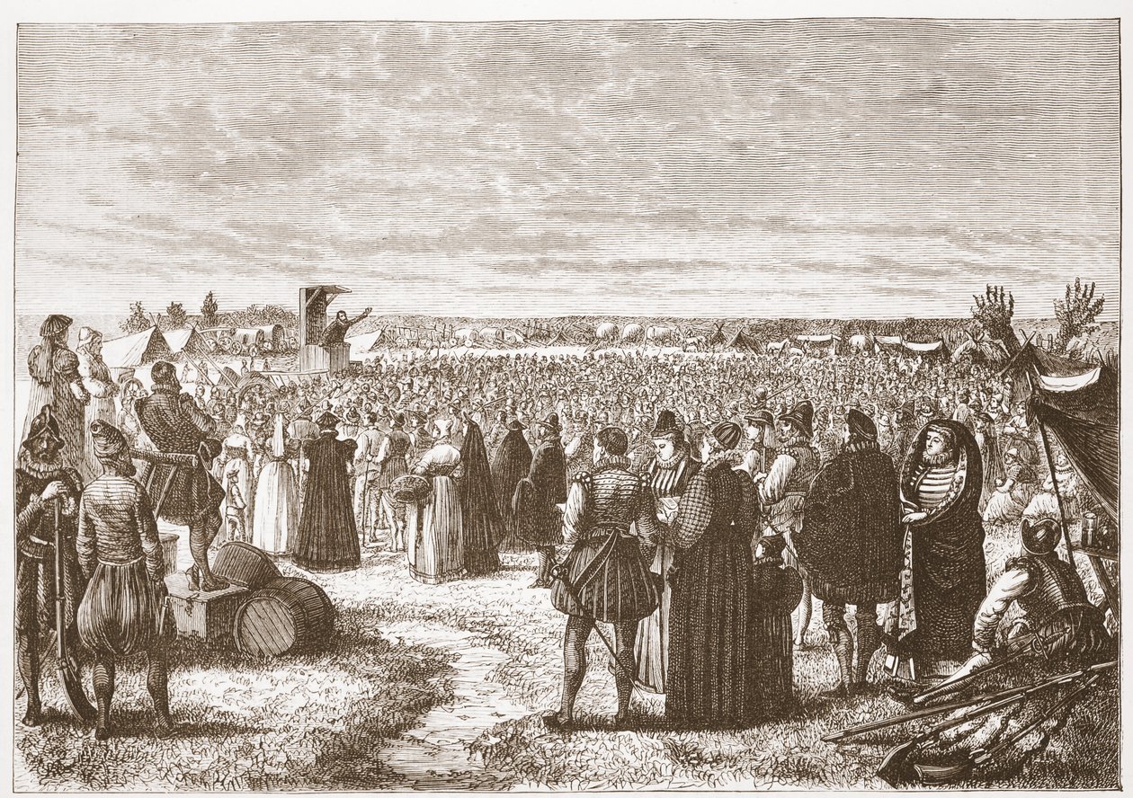 A Field-preaching near Gent, illustration fra The History of Protestantism af James Aitken Wylie (1808-1890), pub. 1878 af English School