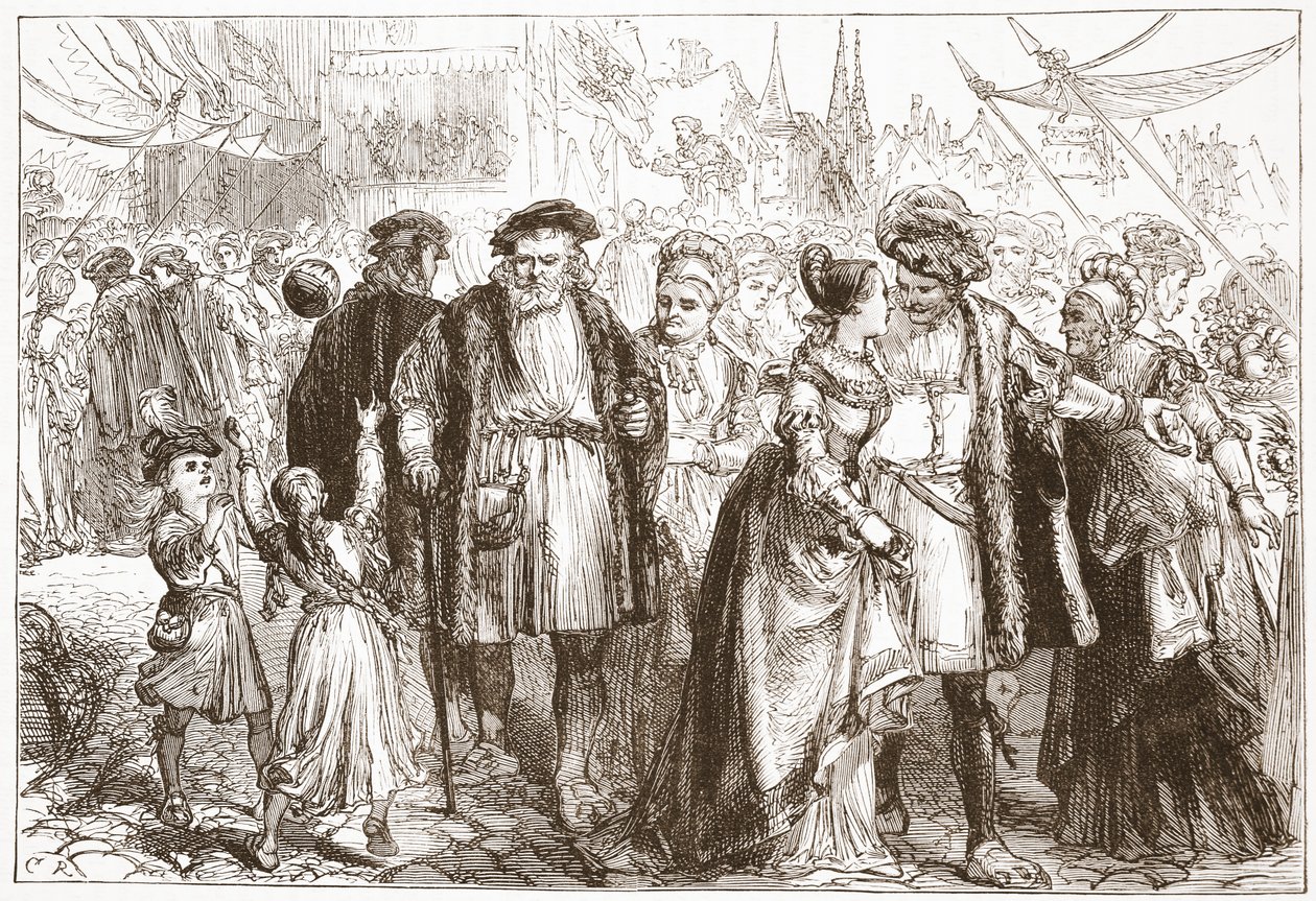 A Gala-Day in Nürnberg: Time, Sixteenth Century, illustration fra The History of Protestantism af James Aitken Wylie (1808-1890), pub. 1878 af English School