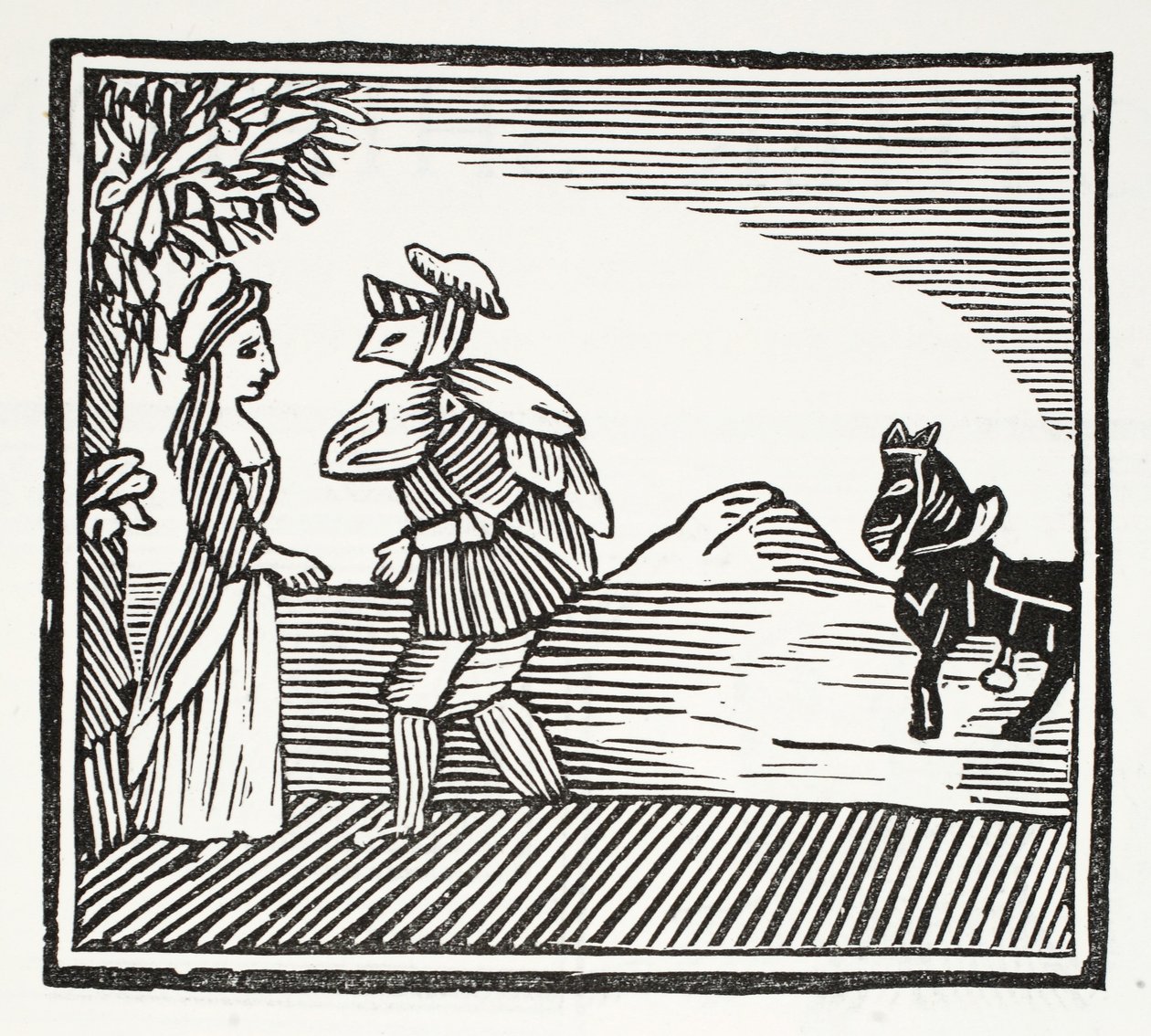 En gentleman vil rådføre sig med Mother Bunch, illustration fra Chap-books of the Eighteenth Century af John Ashton, pub. 1882 af English School