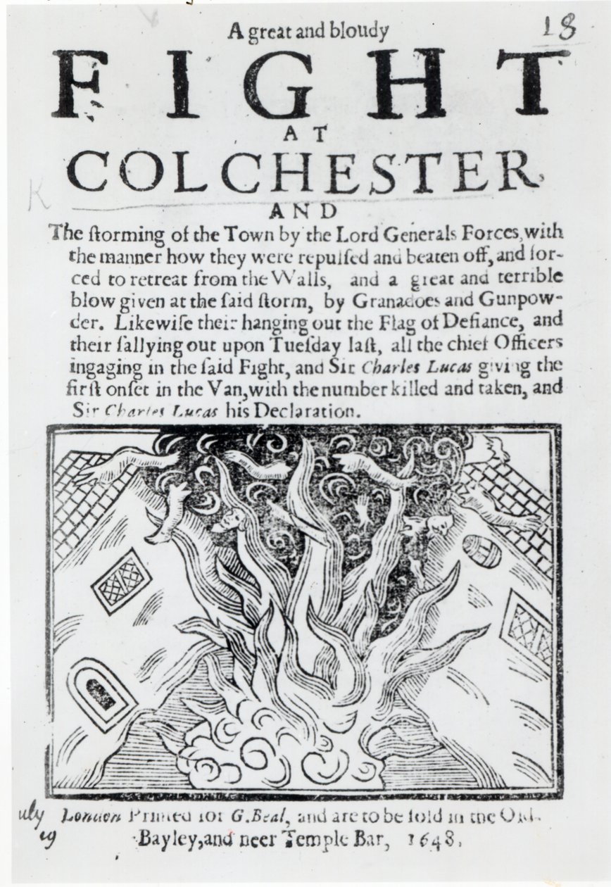 En stor og blodig kamp ved Colchester, trykt i 1648 af English School