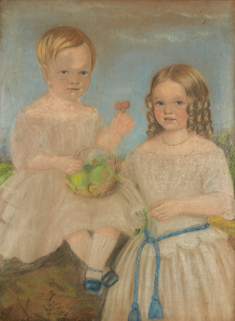 Et gruppeportræt af bror og søster (pastel) af English School