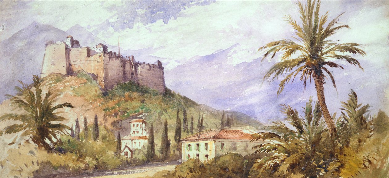 A Hill Fort i Atlasbjergene, ca. 1860-70 (akvarel på papir) af English School
