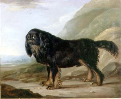 En King Charles Spaniel i et Landskab af English School