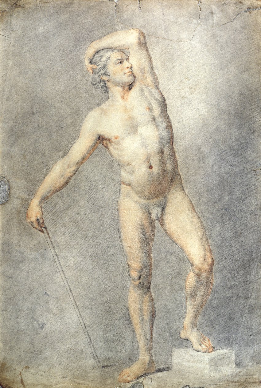 A Male Nude, ca. 1770 (farvet kridt på papir) af English School