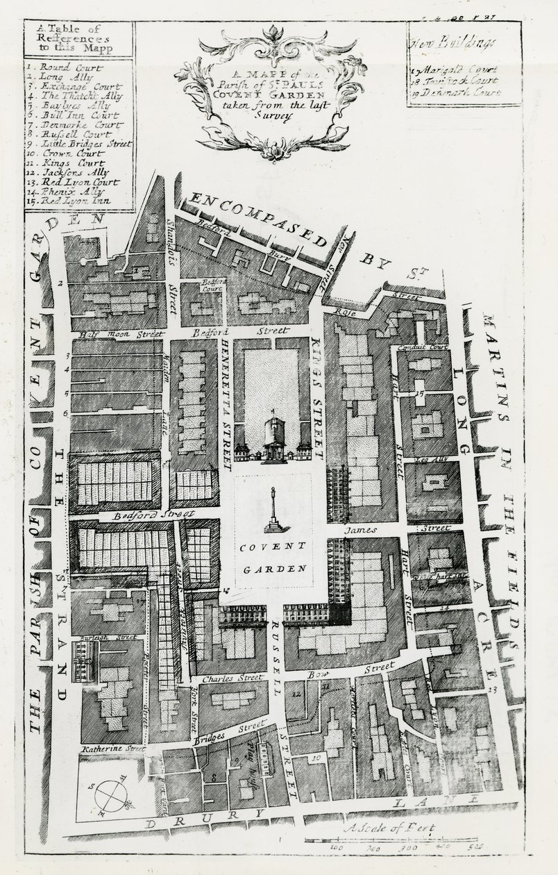 Et kort over Parish of St Pauls Covent Garden taget fra den sidste undersøgelse af English School