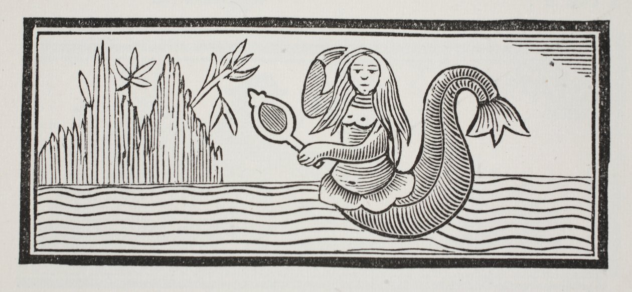 En havfrue, der tegner ødelæggelse for søfolk, illustration fra Chap-books of the Eighteenth Century af John Ashton, pub. 1882 af English School