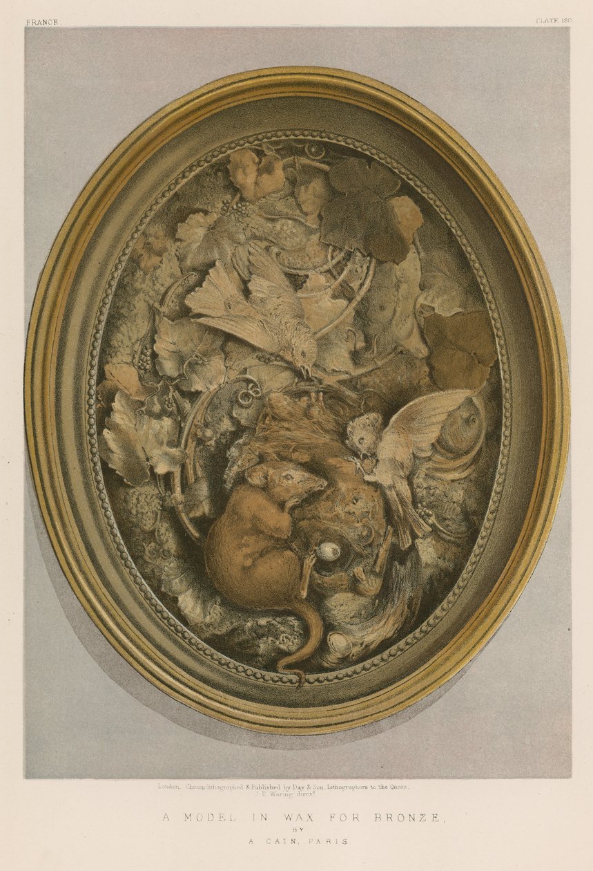 En model i voks til bronze af A Cain, Paris (chromolitho) af English School