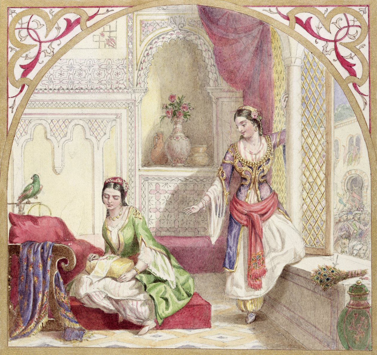Et maurisk interiør med to kvinder, ca. 1840 (wc på papir) af English School