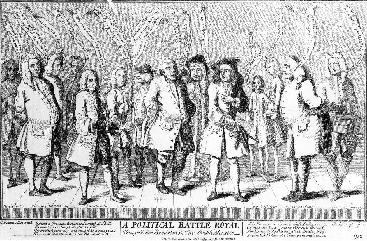A Political Battle Royale designer til Broughtons New Amphitheatre, c.1743 af English School