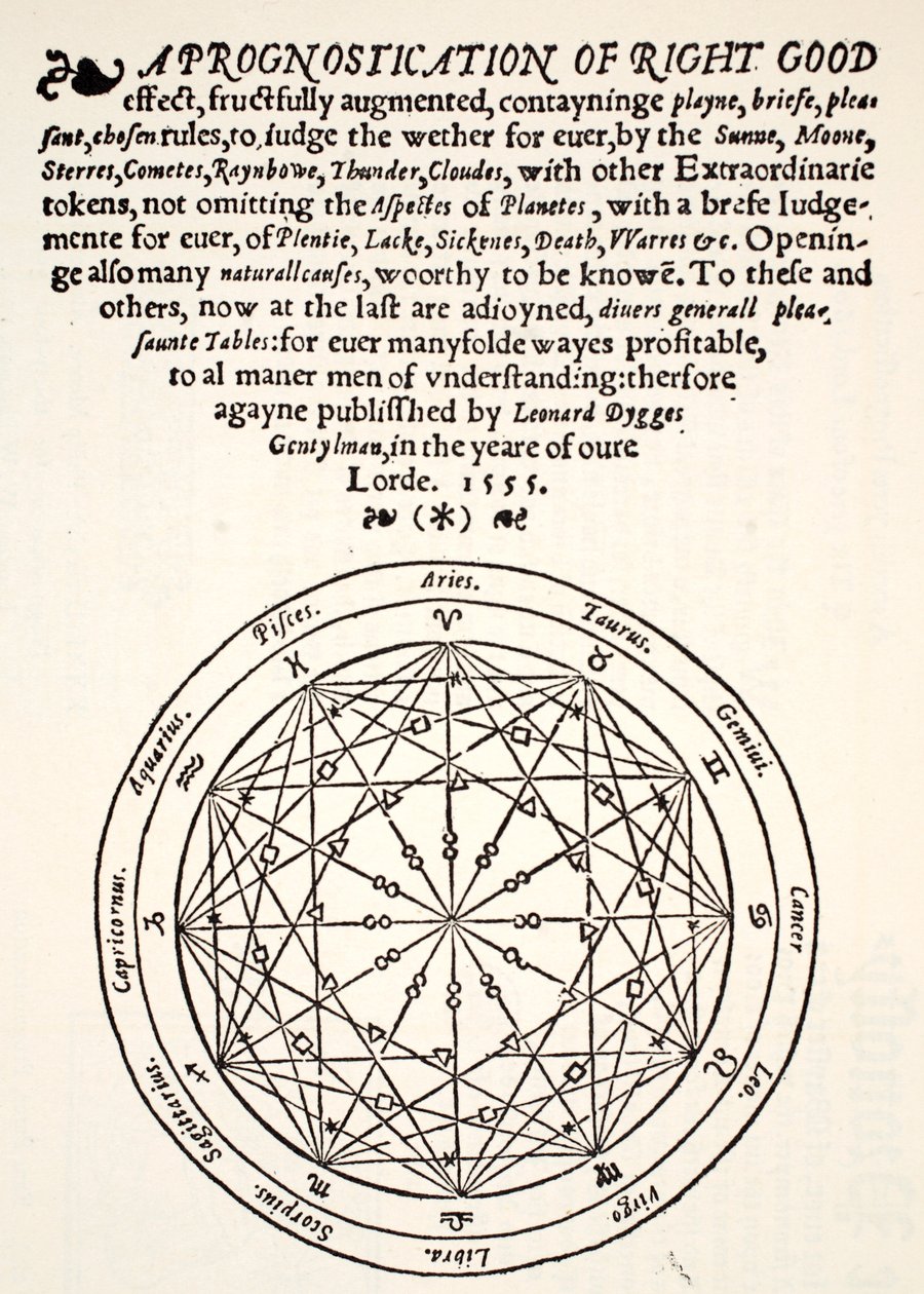A Prognostication of Right Good, af Leonard Dygges, trykt af Thomas Gemini, Blacke Friars, London, 1555 af English School