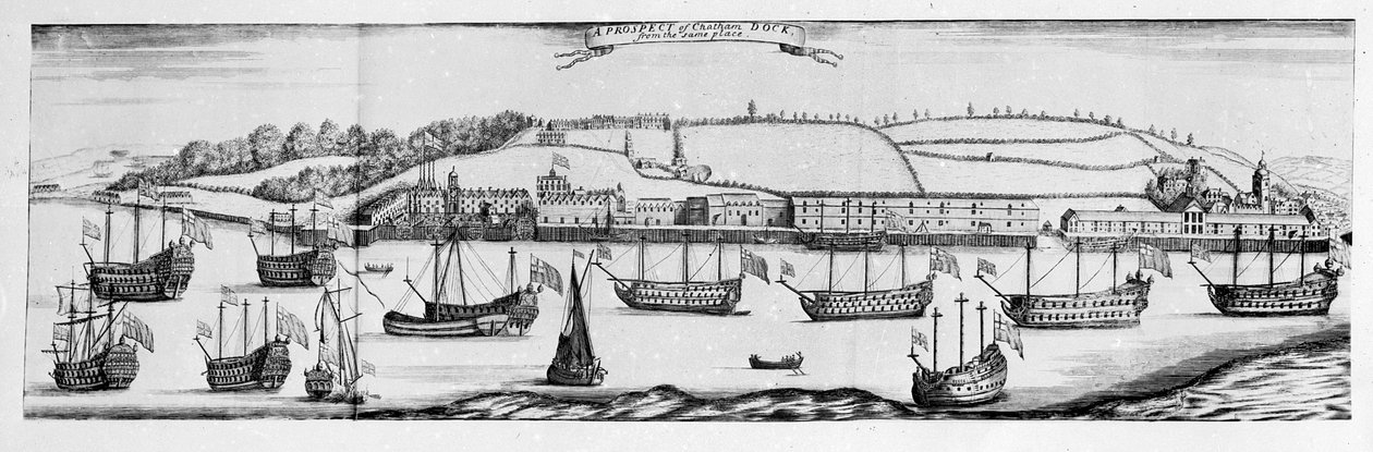 En udsigt til Chatham Dock fra Finsbery Windmill (gravering) af English School