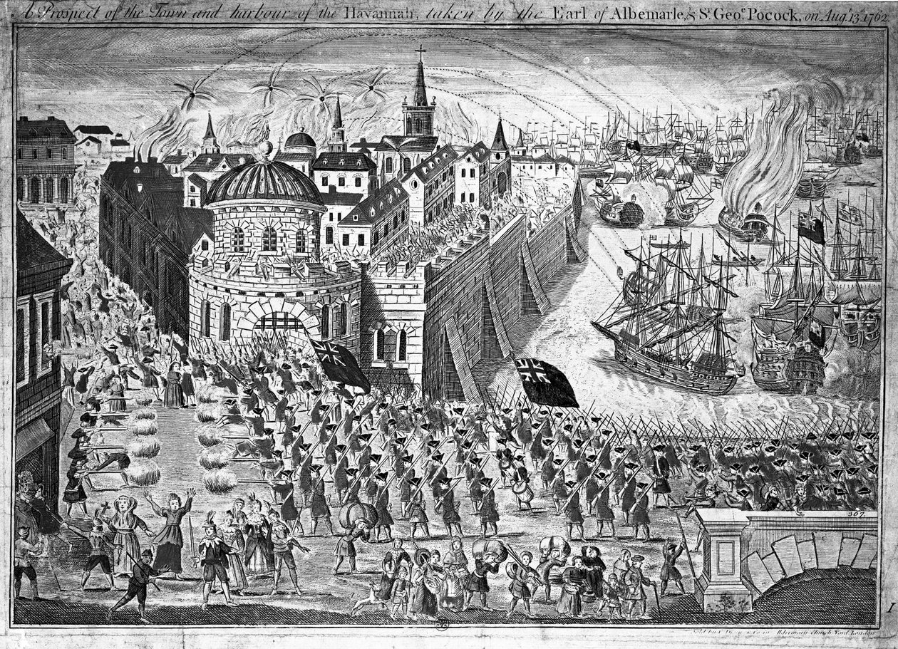 En udsigt til byen Havannah, taget af jarlen af Albemarle og Sir George Pocock den 13. august 1762 af English School