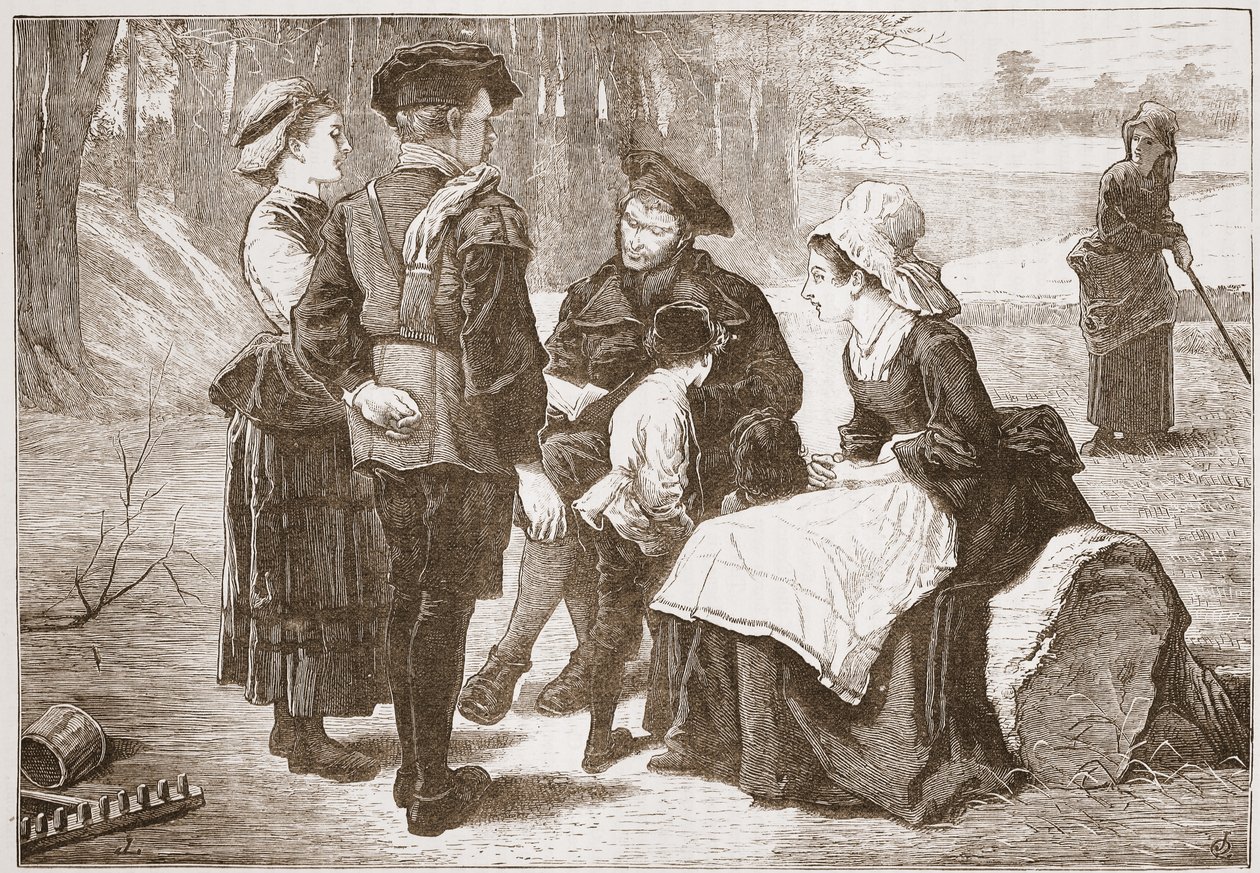 En protestantisk arbejder i Meaux læser skrifterne for sine venner, illustration fra The History of Protestantism af James Aitken Wylie (1808-1890), pub. 1878 af English School