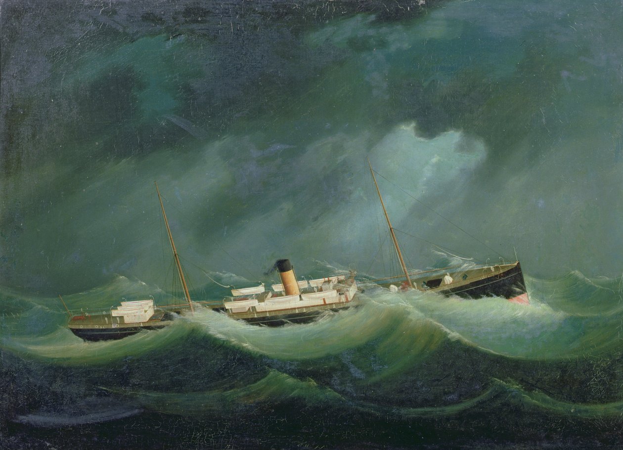 Et Saville Line-fartøj i hårdt vejr, ca. 1870 (olie) af English School