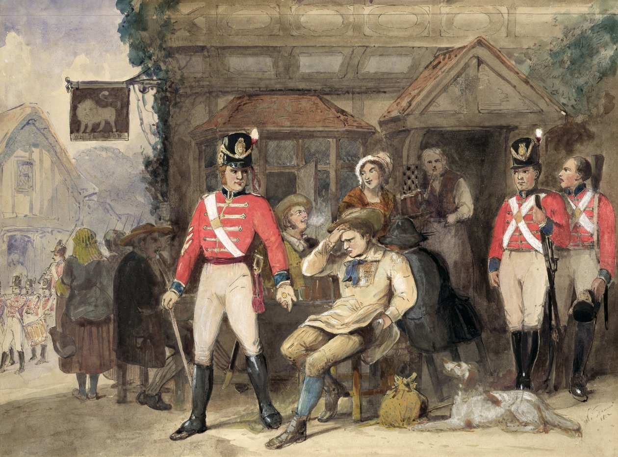 A Shilling for the King, 1812 (wc på papir) af English School