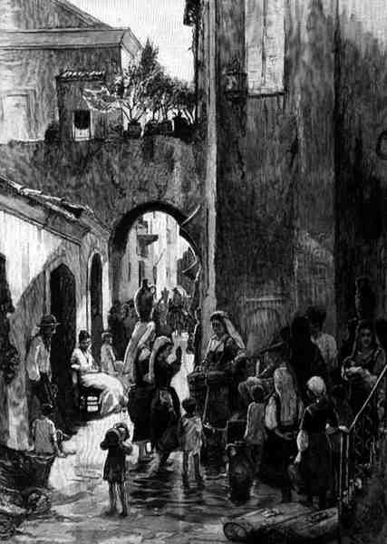Et gadefontæne, Catanzaro, Italien, fra "The Picturesque Mediterranean", bind 3, udgivet af Cassell and Co. Ltd. af English School