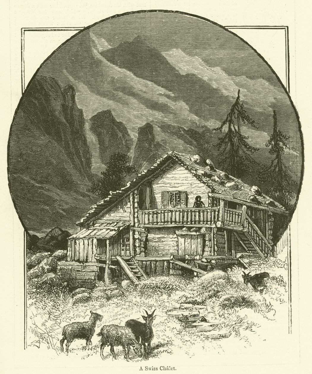 En schweizisk hytte (gravering) af English School