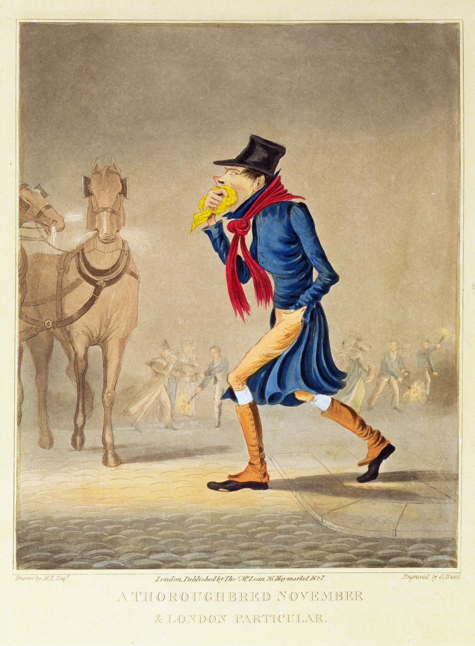 A Thoroughbred November and London Particular, pub. by T. McLean, 1827 dani af English School