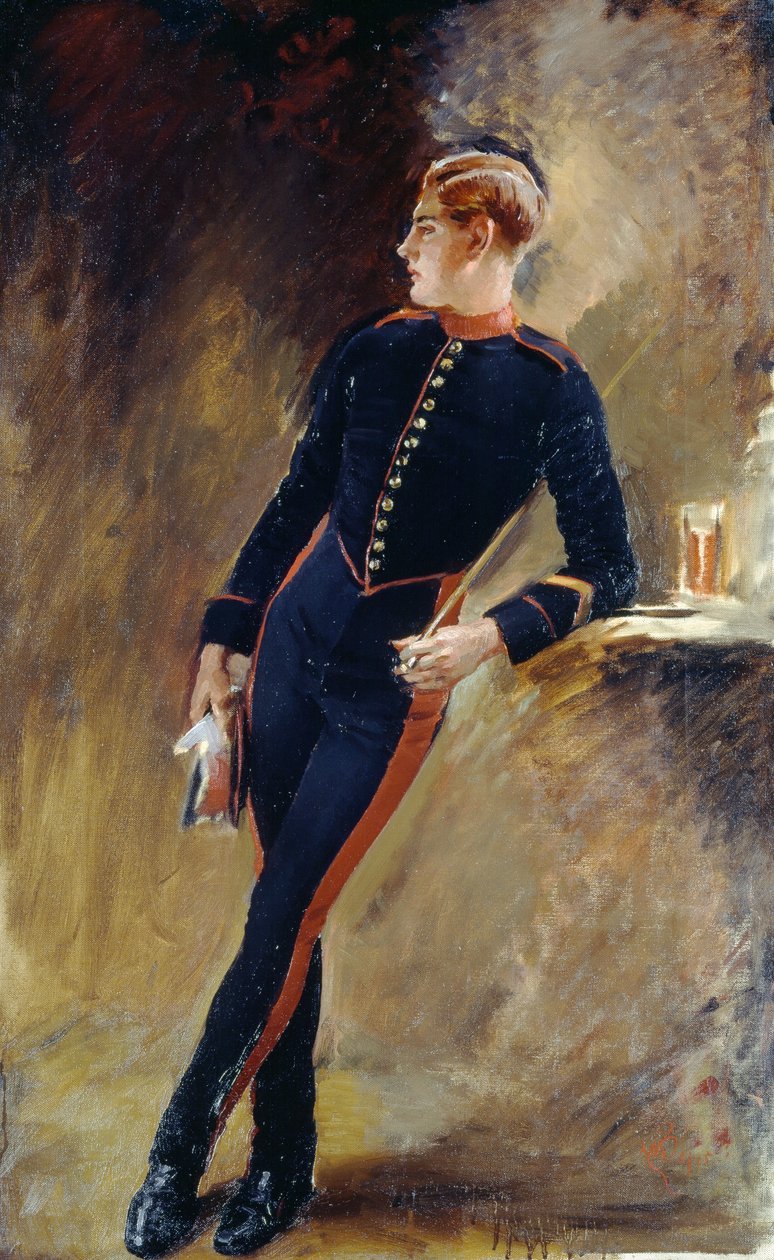 En trooper fra Royal Horse Guards i stalddragt, 1915 af English School