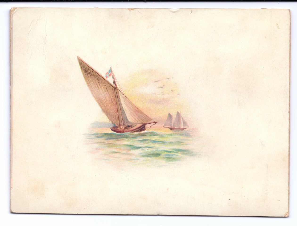 Et victoriansk nytårskort med yachter, der sejler i måneskin, ca. 1895 af English School