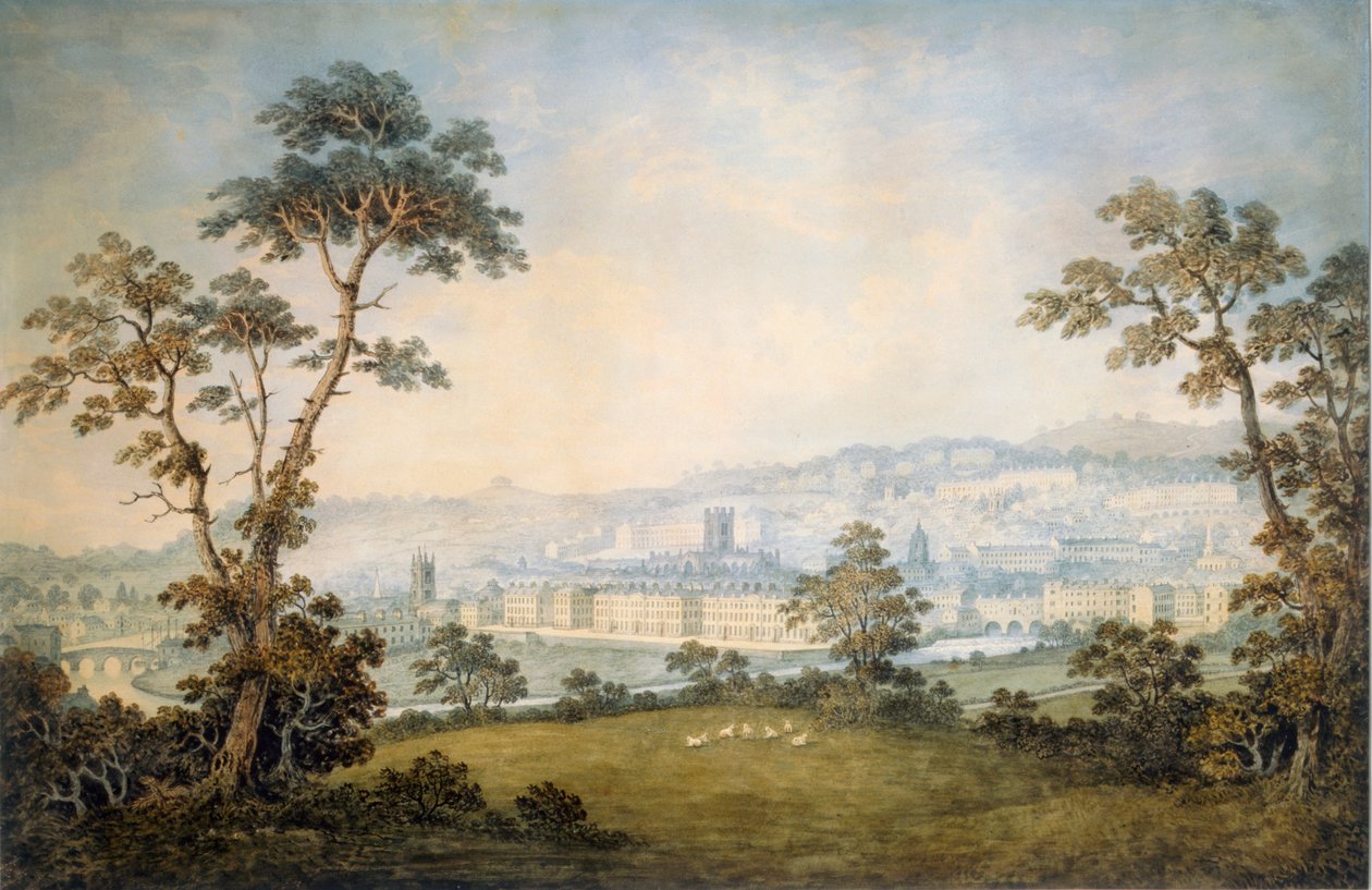 A View of Bath, ca. 1800 (wc på papir) af English School
