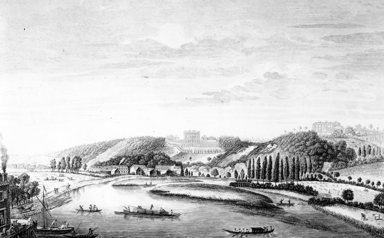 En udsigt over Cliveden House taget fra Maidenhead Bridge, c.1780 af English School