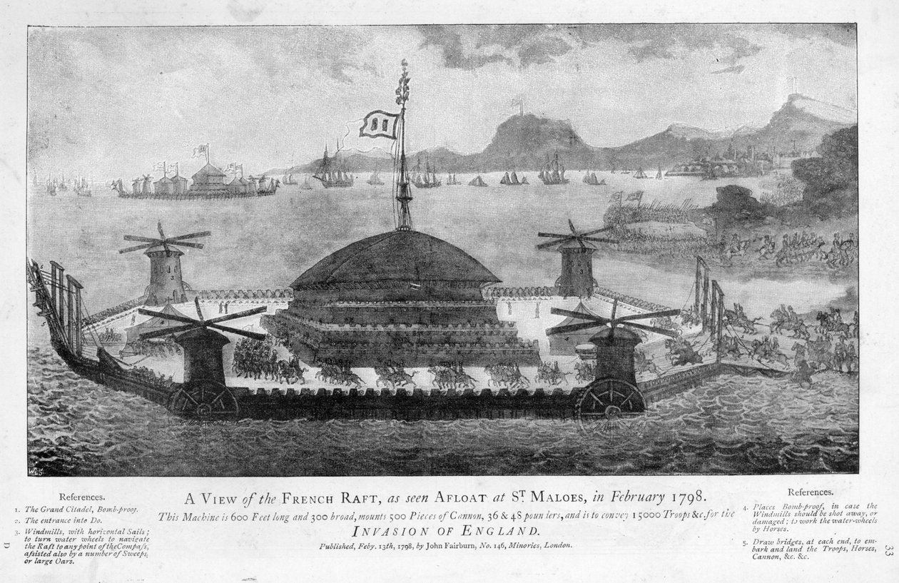 En udsigt over den franske flåde ved St. Malo, februar 1798 (akvatint) af English School