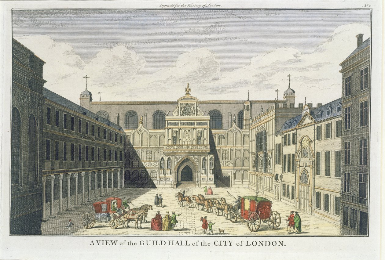 En udsigt over Guild Hall of the City of London, fra The History of London, sent c18th af English School