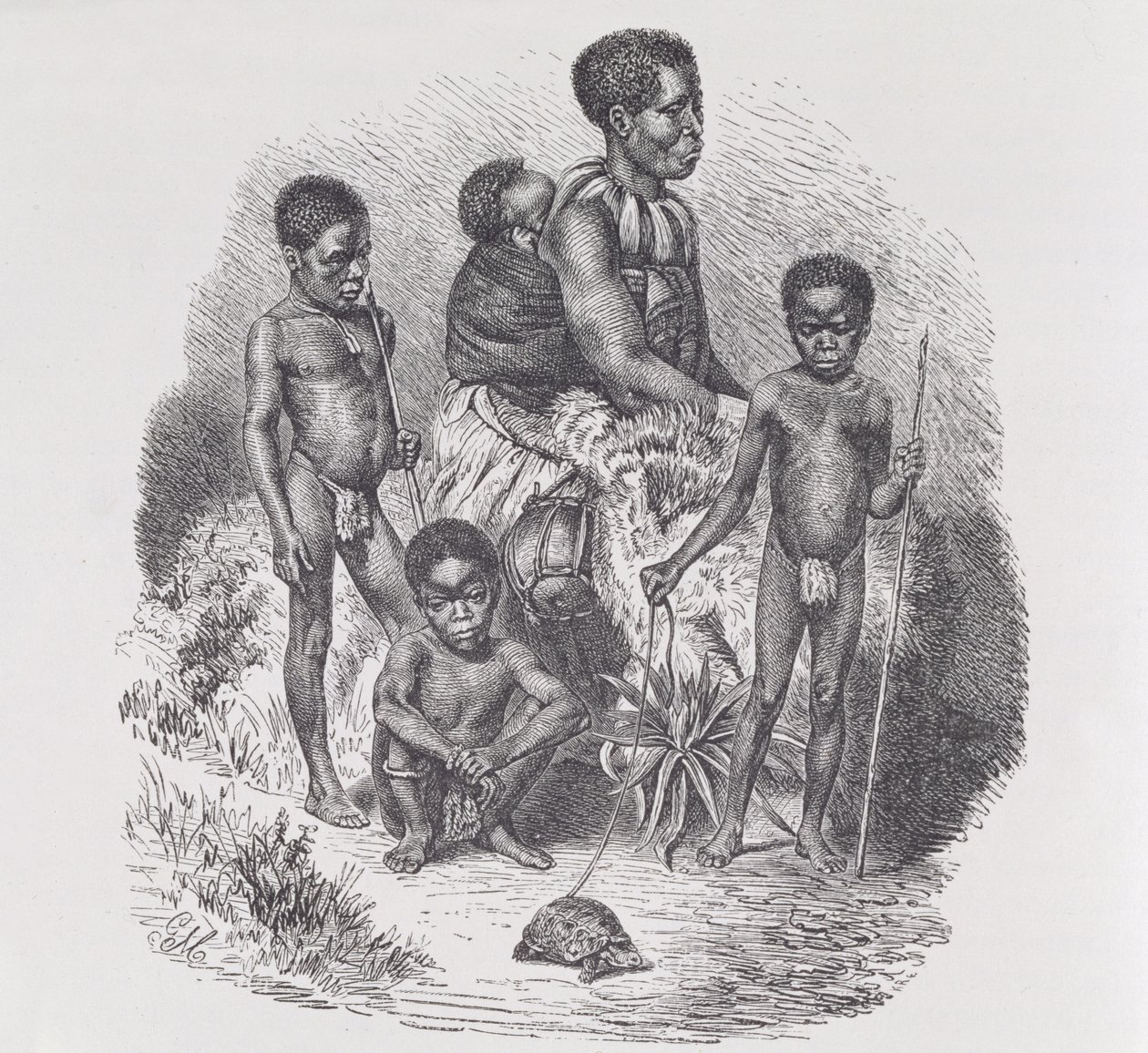 En zulufamilie, fra "The History of Mankind", Vol.1, af Prof. Friedrich Ratzel, 1896 af English School