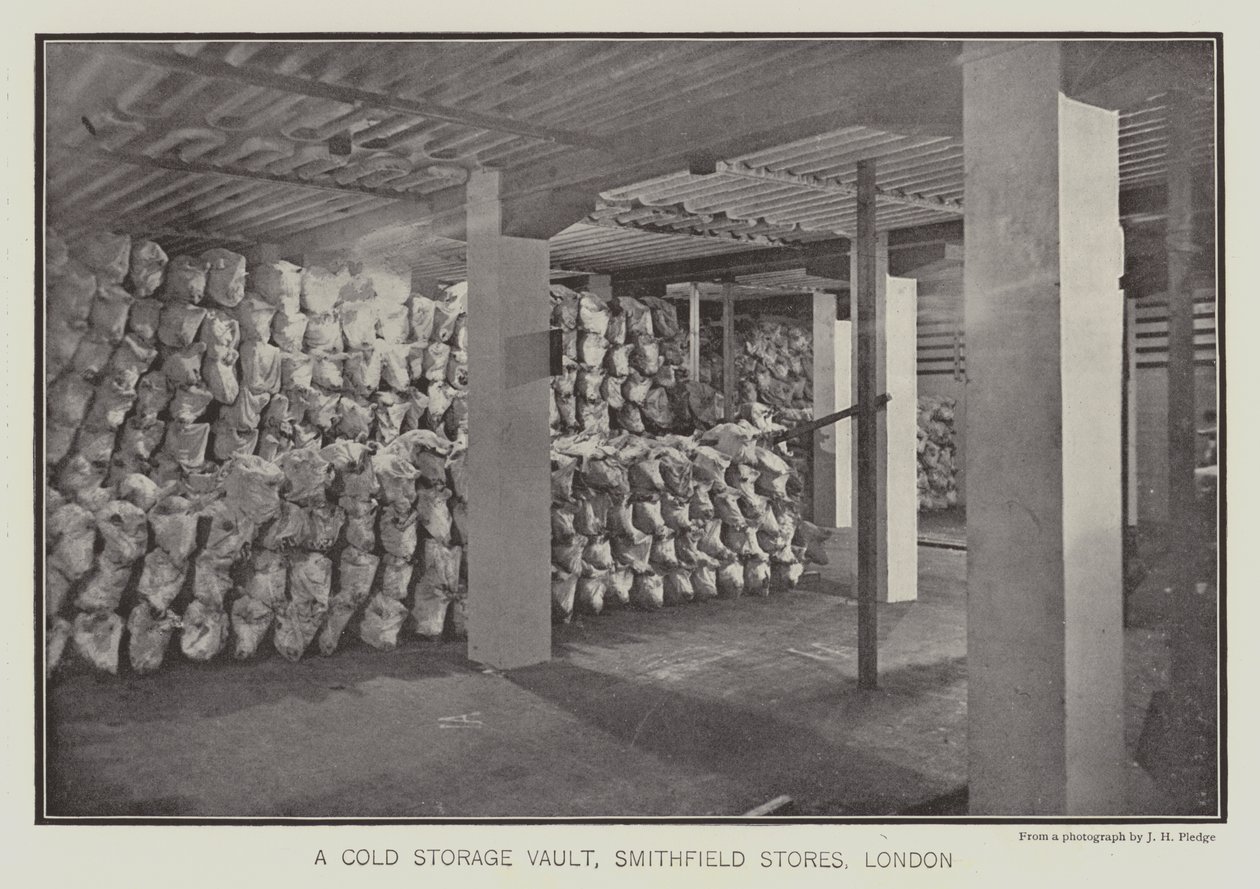 En hvælving til kølelager, Smithfield Stores, London (s/h-foto) af English School