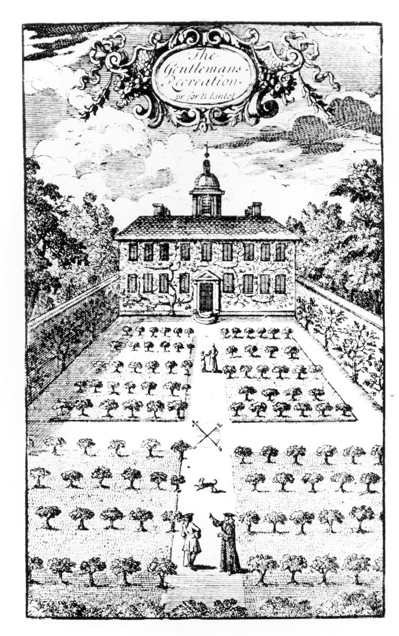 En landstedshave, fra The Gentlemens Recreation, af John Lawrence, udgivet 1716 af English School