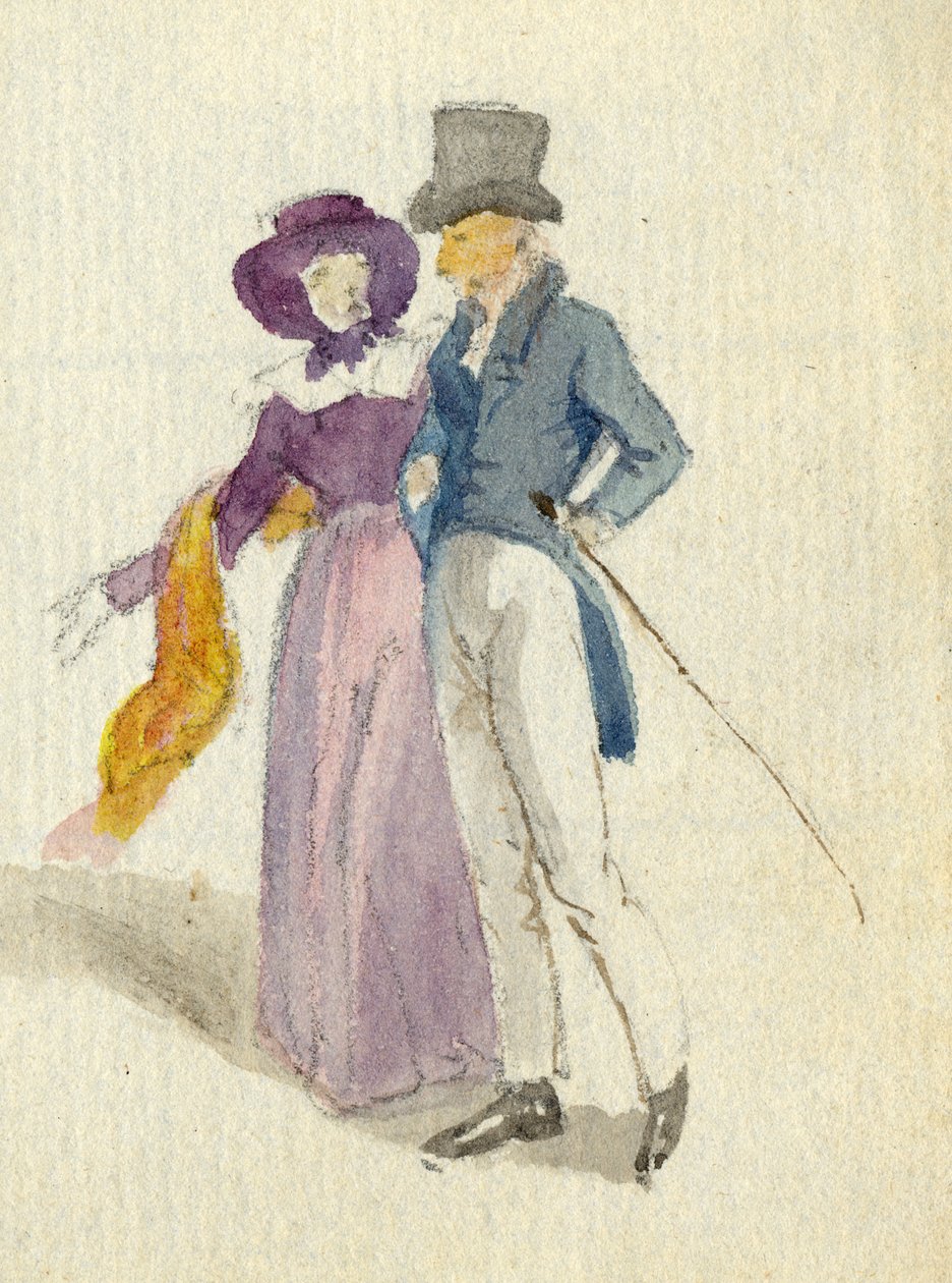Et par spadseretur, ca. 1825 (wc på papir) af English School