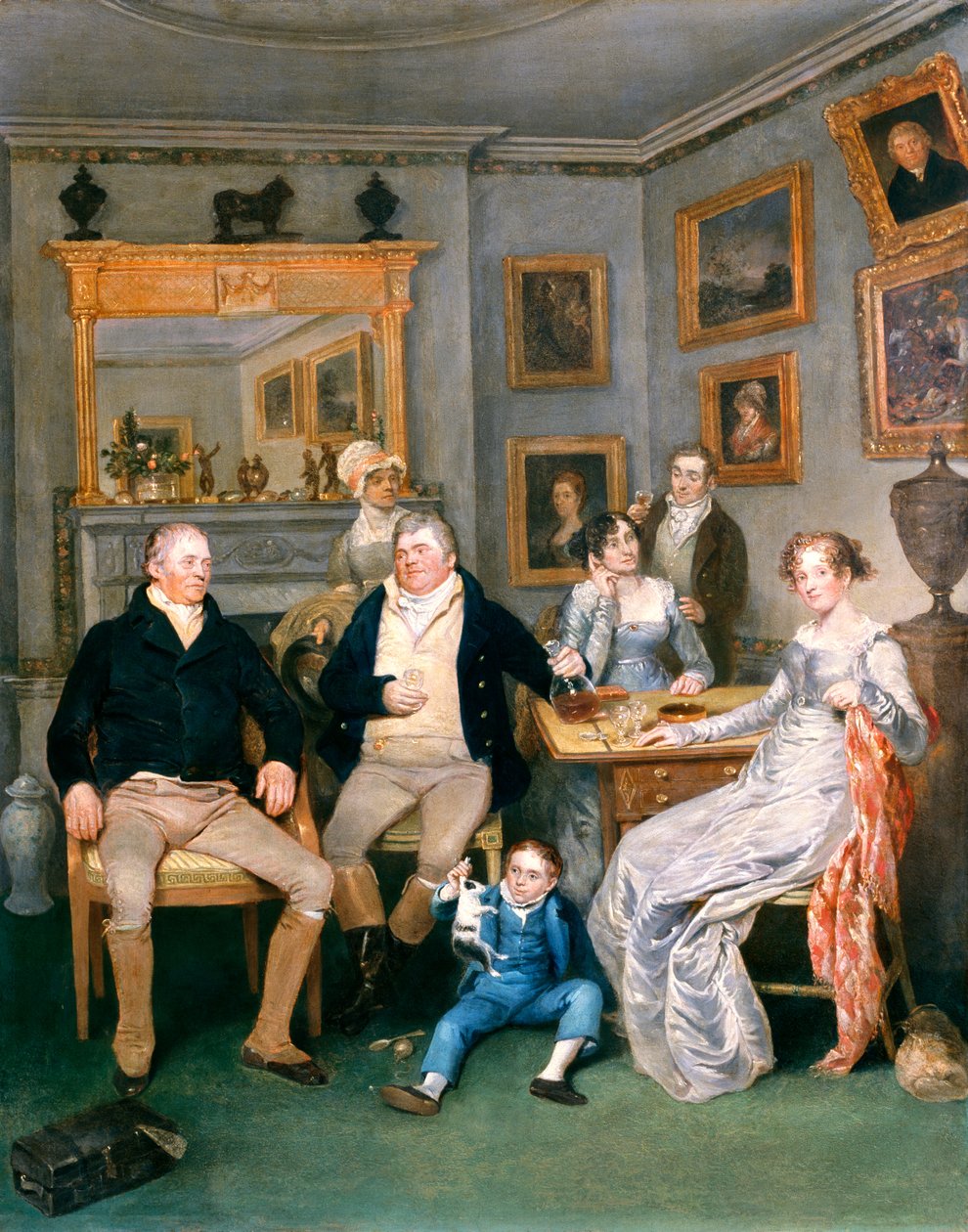 En familiescene i et hjemligt interiør, ca. 1815-20 af English School