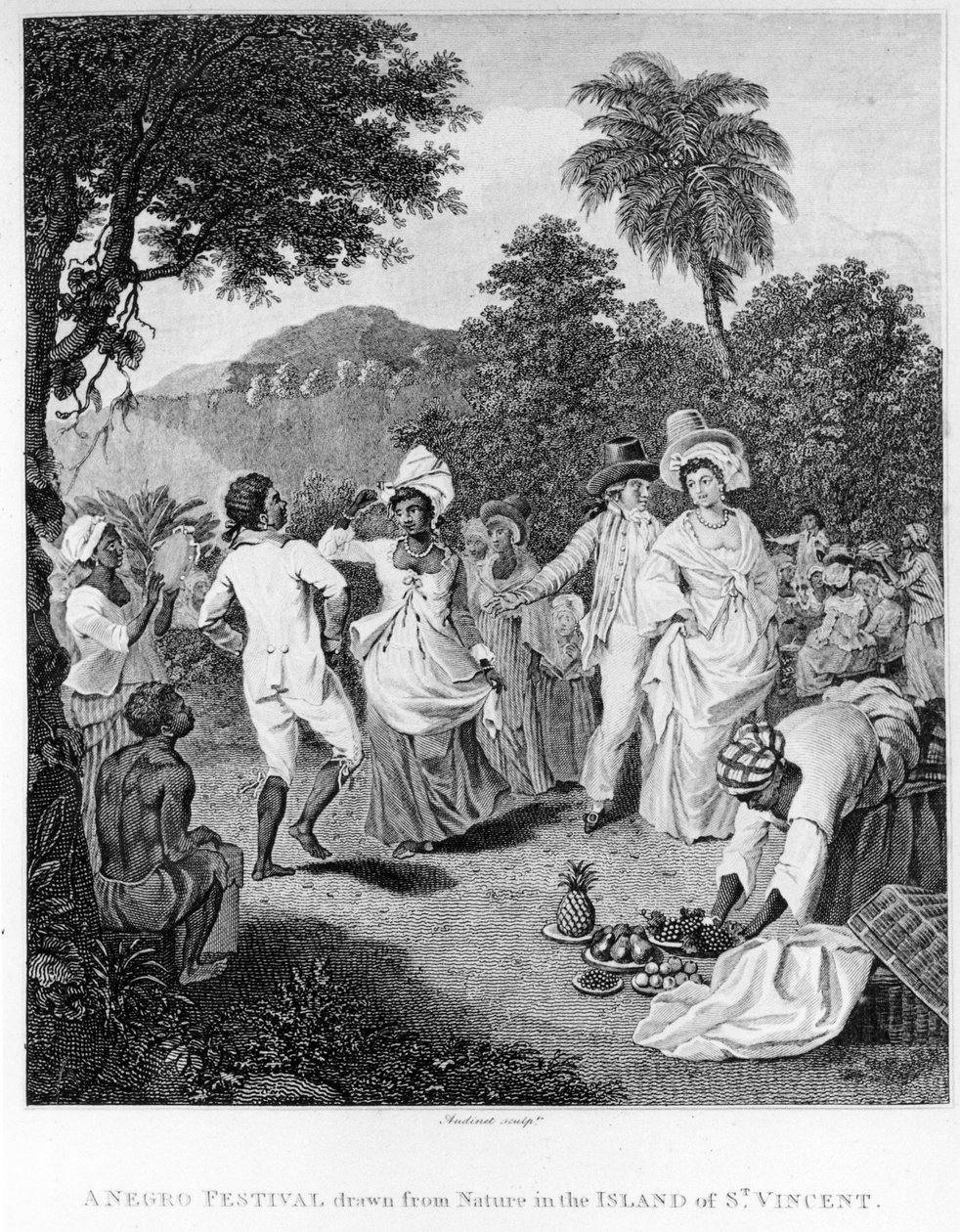 En festival på øen St. Vincent, fra The History, Civil and Commercial, of the British Colonies in the West Indies af Bryan Edwards, indgraveret af Philipp Audinet, revideret udgave af 1794 (engr. af English School